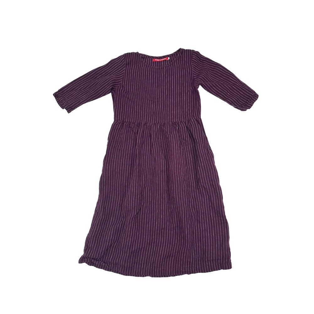 Pyne & Smith Women Small Purple Striped 100% European Flax Linen Midi Dress